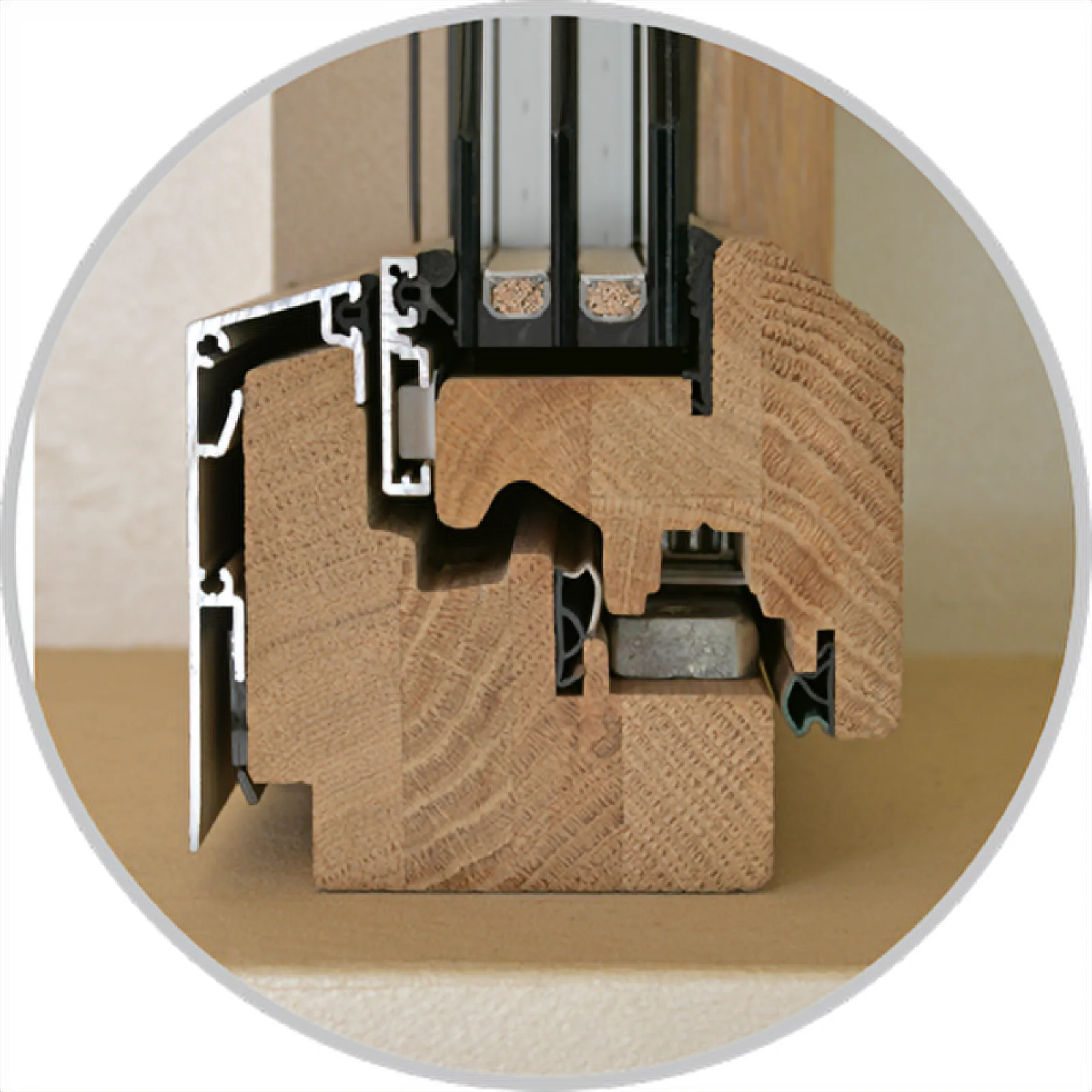 Corner section of the Minimal wood windows profile